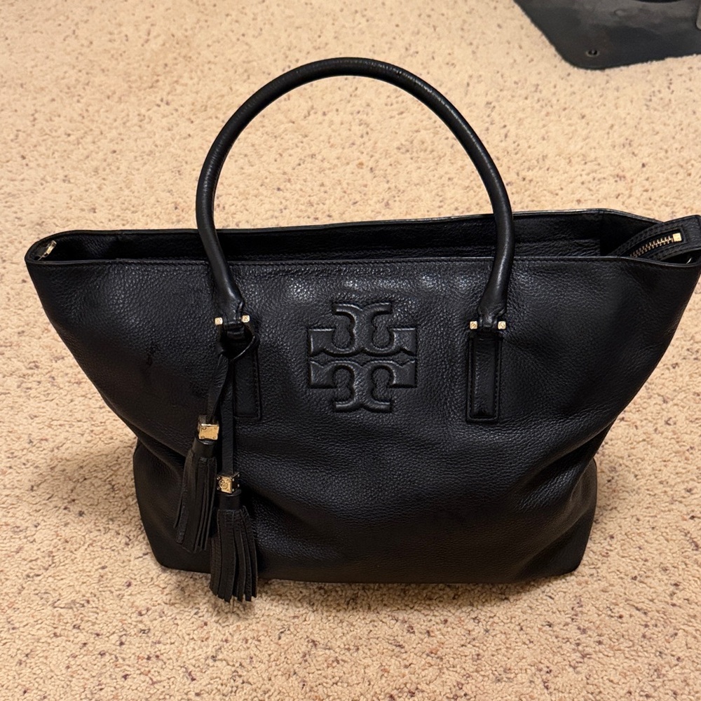 Tory Burch Black Leather Tote with Tassels